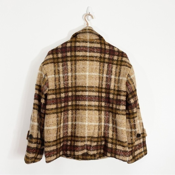 Banana Republic XS‎ Plaid Wool Balmacaan Full Zip Coat Oversized Brown Neutral - Picture 9 of 15